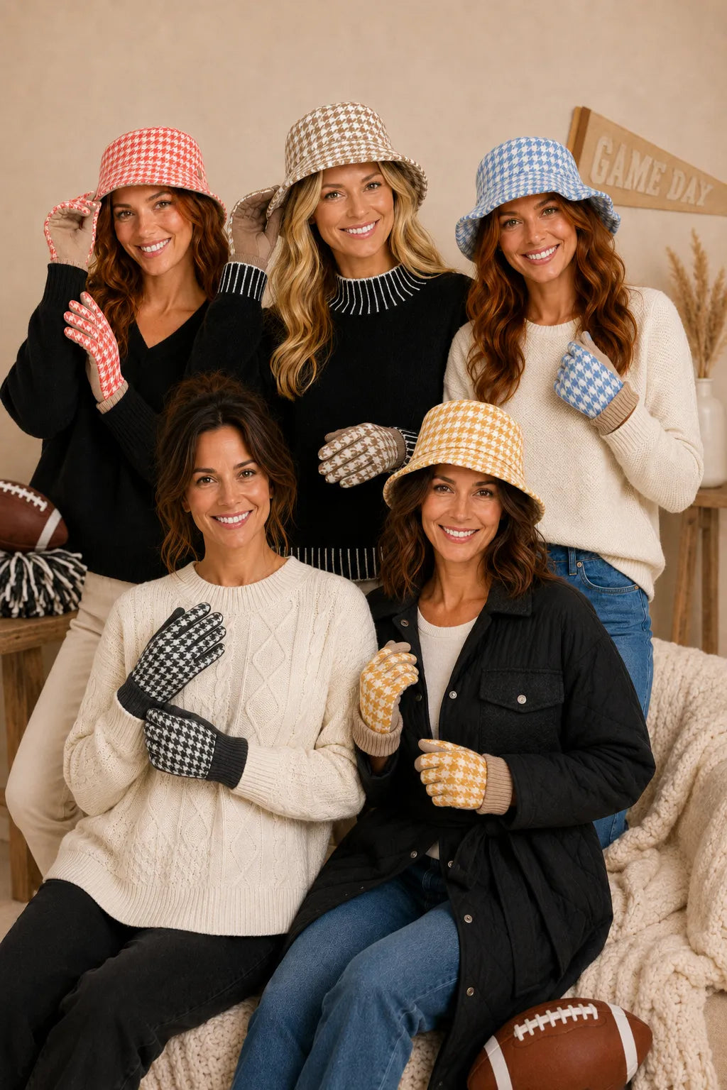 Houndstooth Knit Touch Gloves