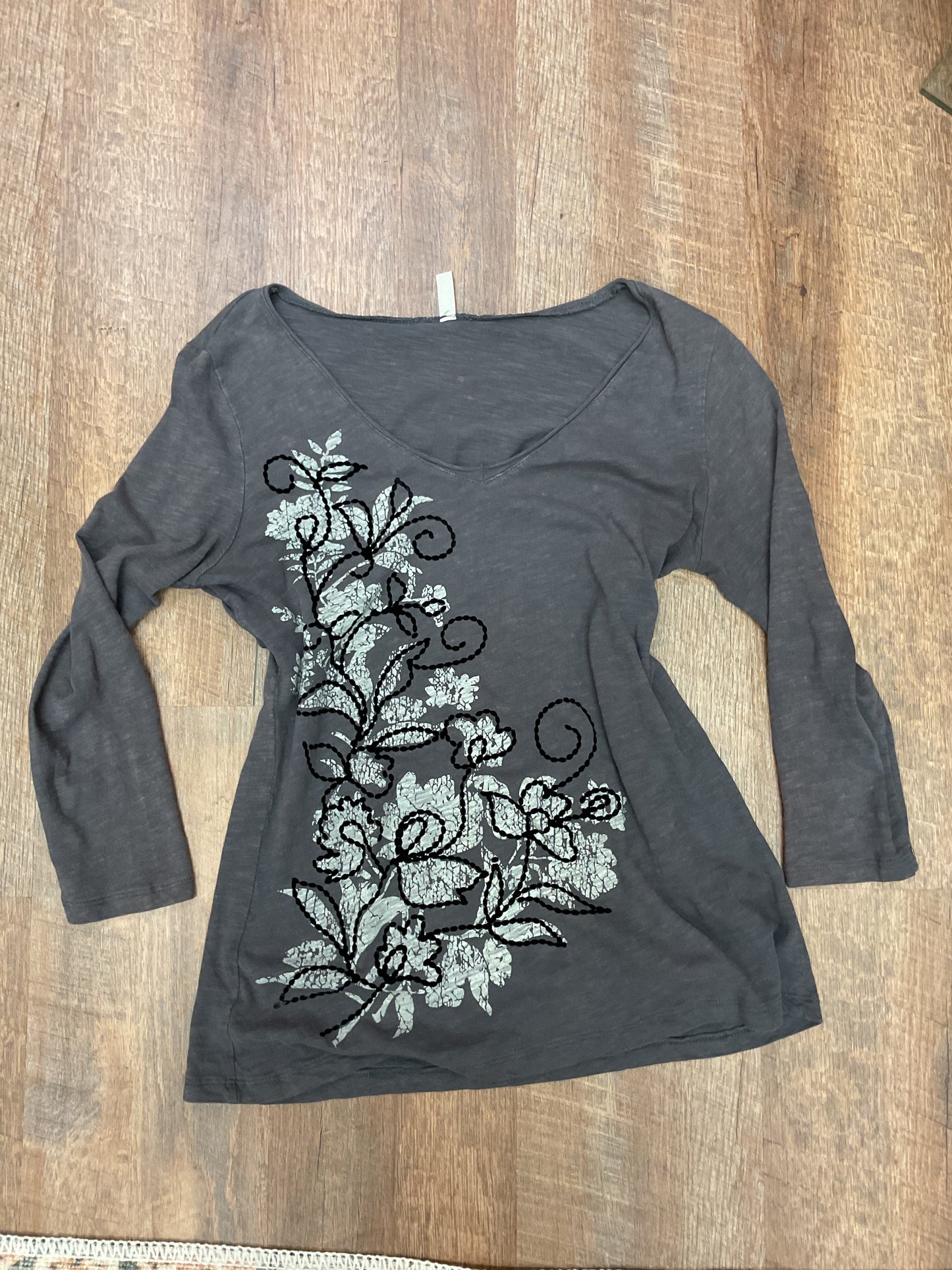 Grey floral embroidered top