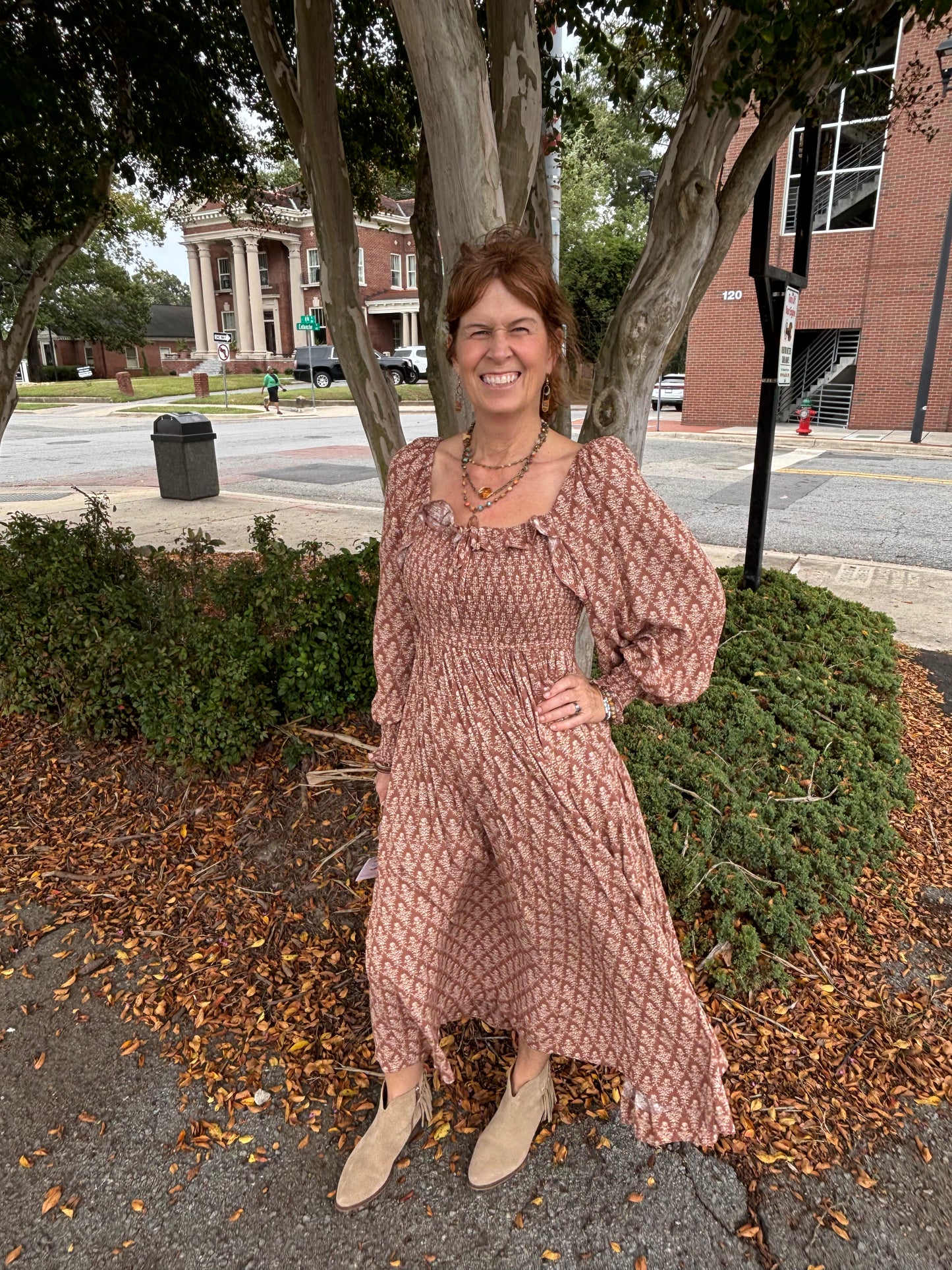 Mocha Brown Smocked Floral Dress 🌸✨