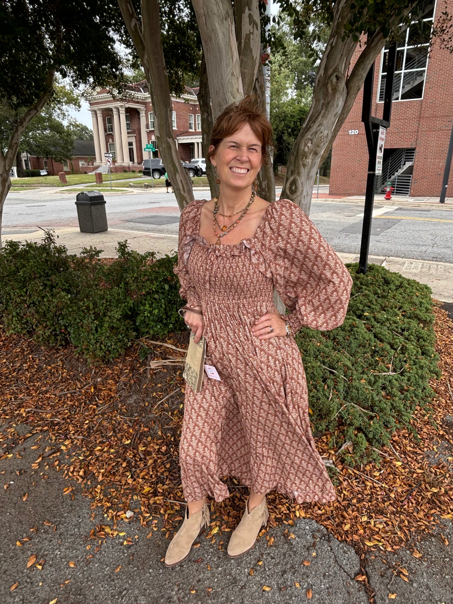 Mocha Brown Smocked Floral Dress 🌸✨