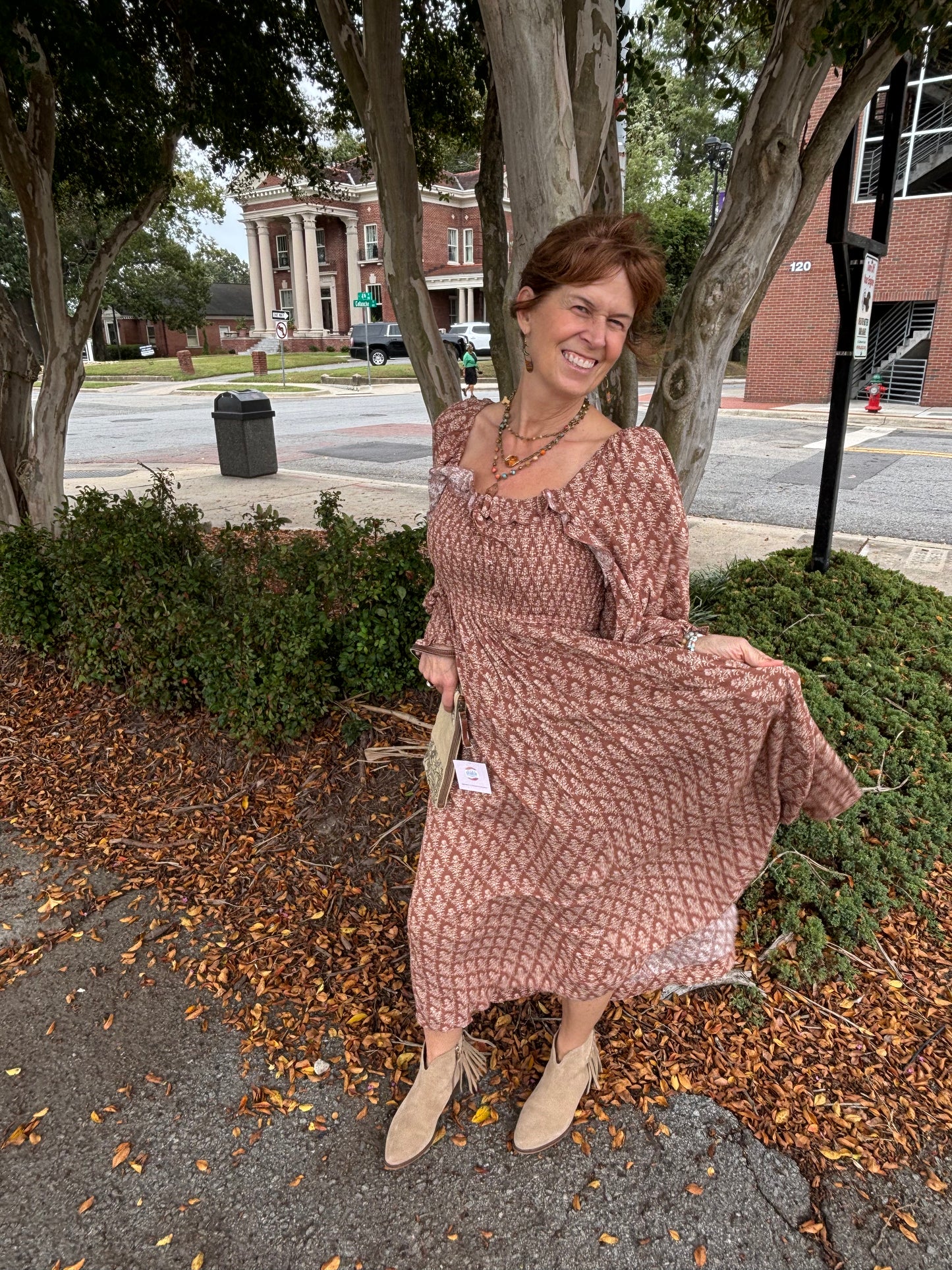 Mocha Brown Smocked Floral Dress 🌸✨