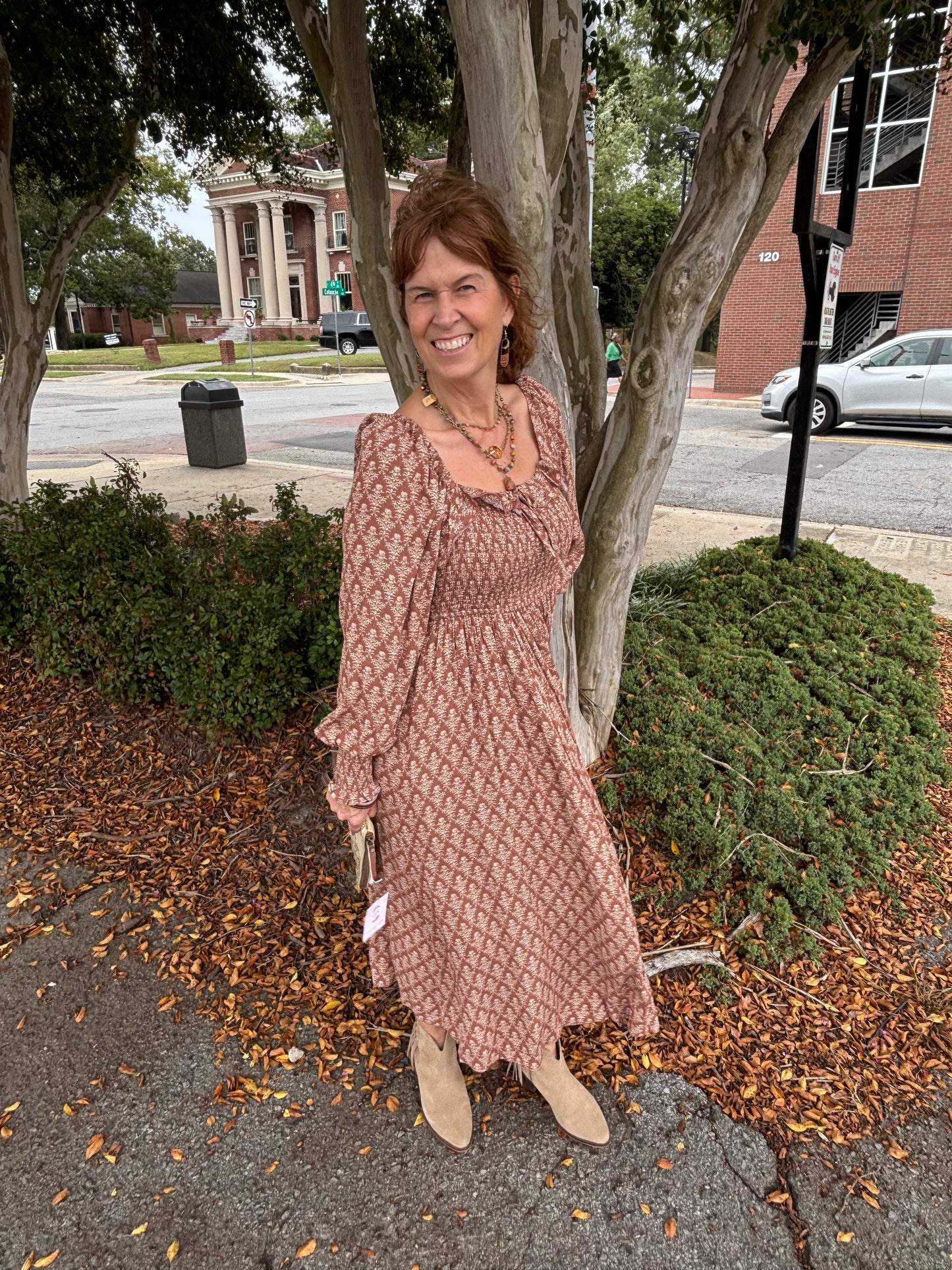 Mocha Brown Smocked Floral Dress 🌸✨