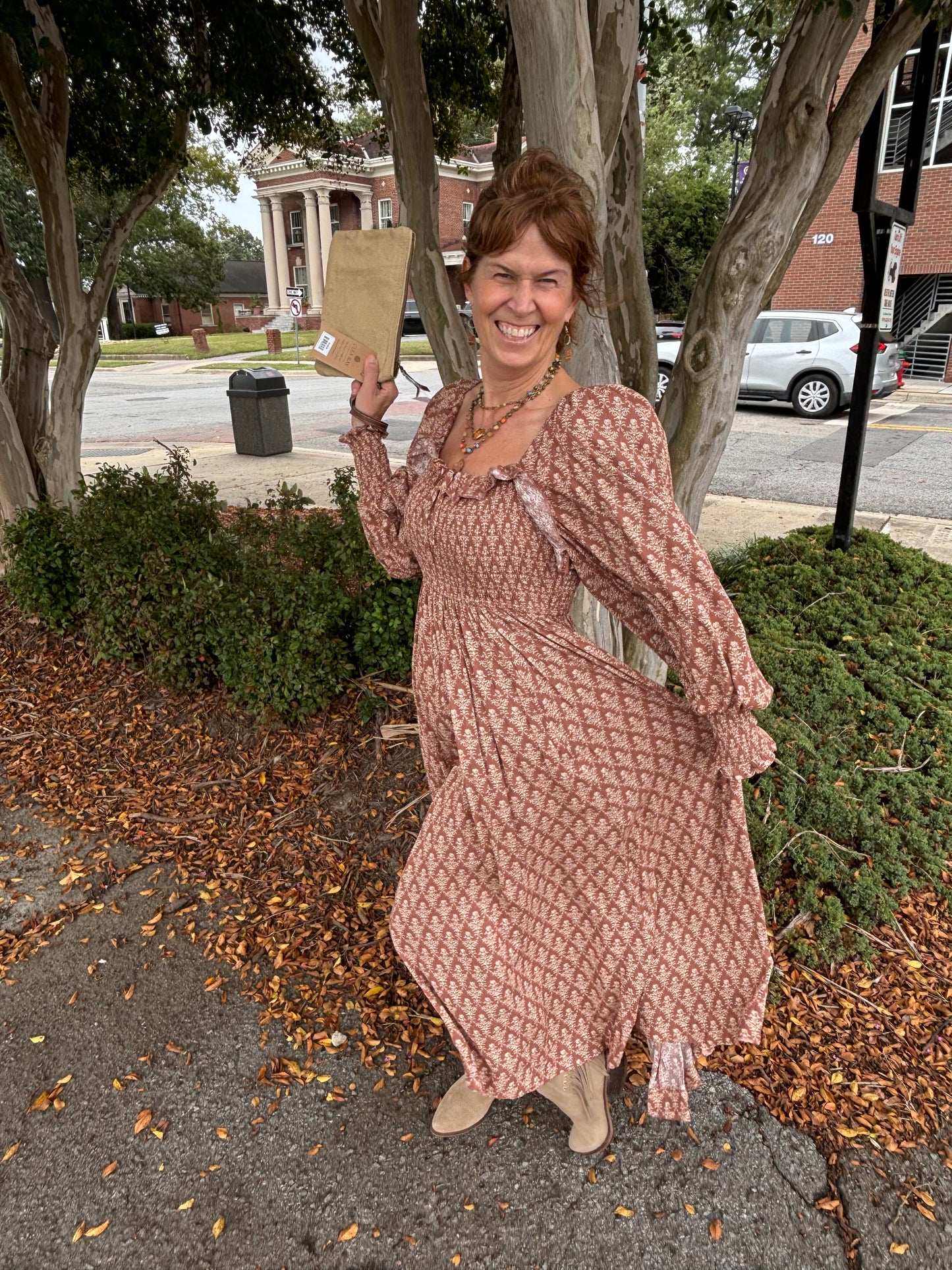 Mocha Brown Smocked Floral Dress 🌸✨