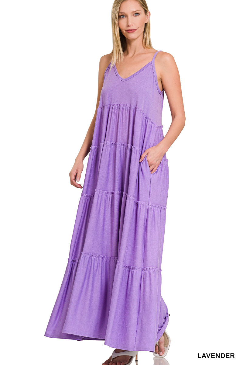 V-NECK TIERED CAMI MAXI DRESS