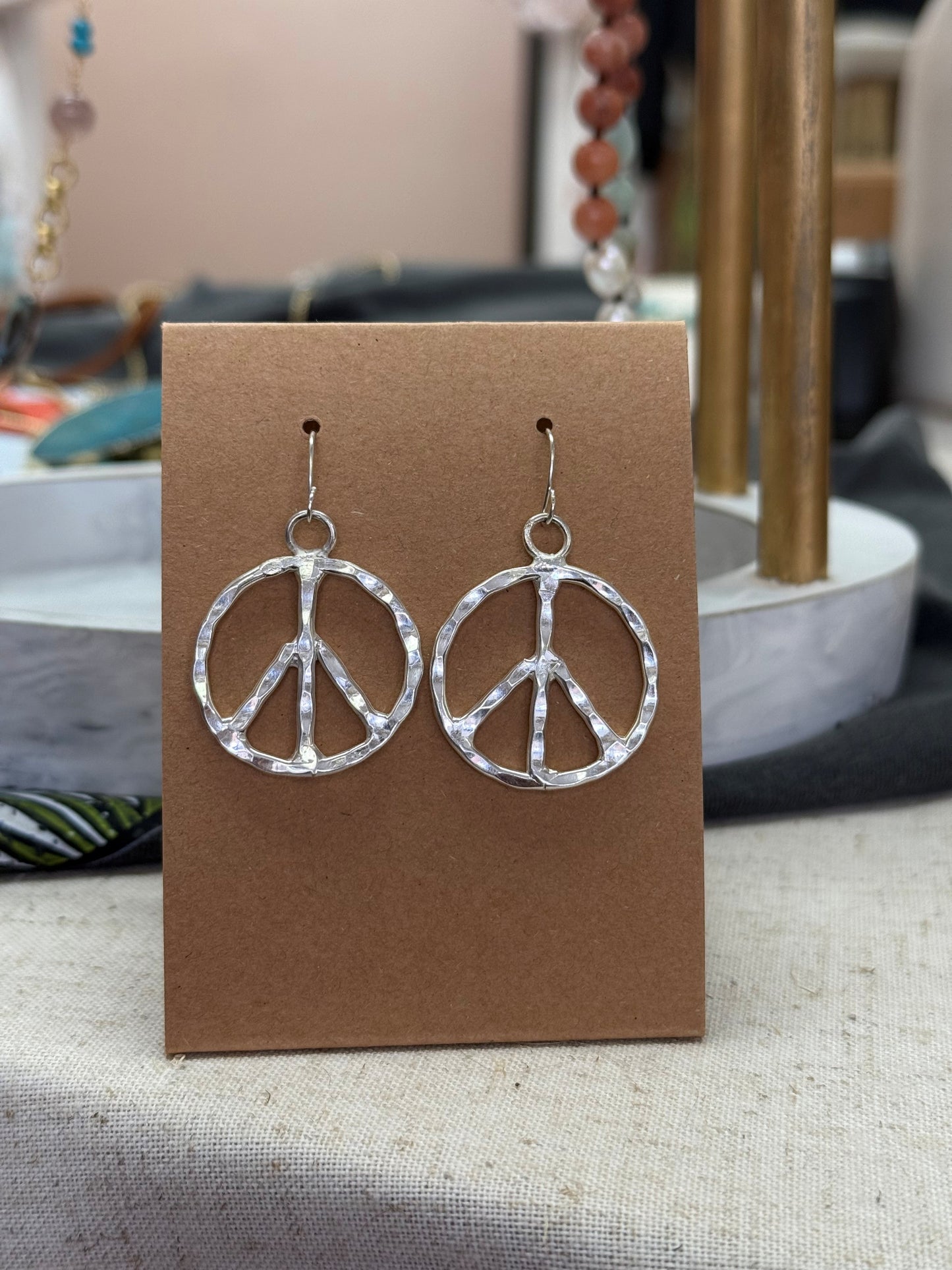 Woodstock Vibes Silver Peace sign Earring
