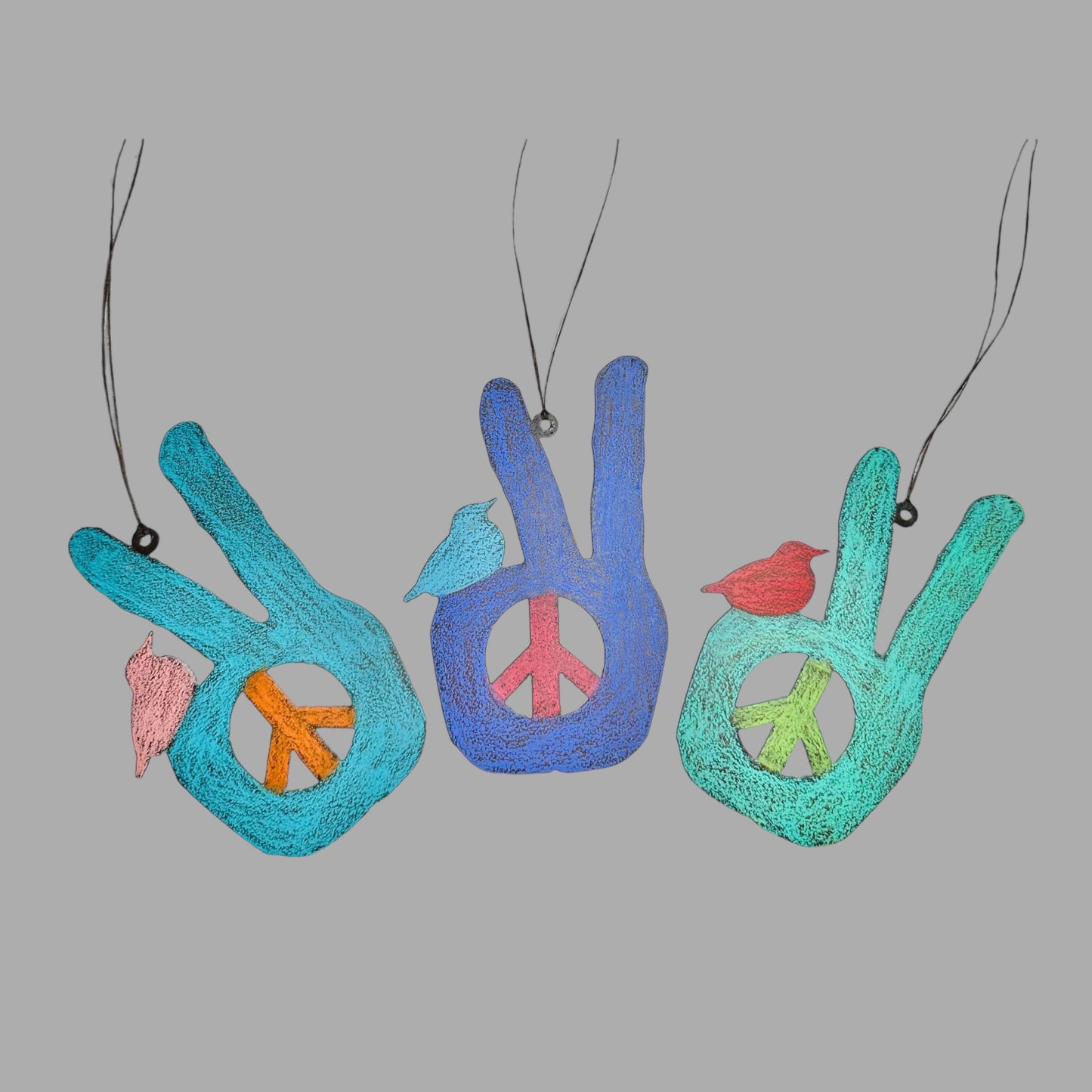 Peace sign ornament hippie hand bird metal gift recycled USA