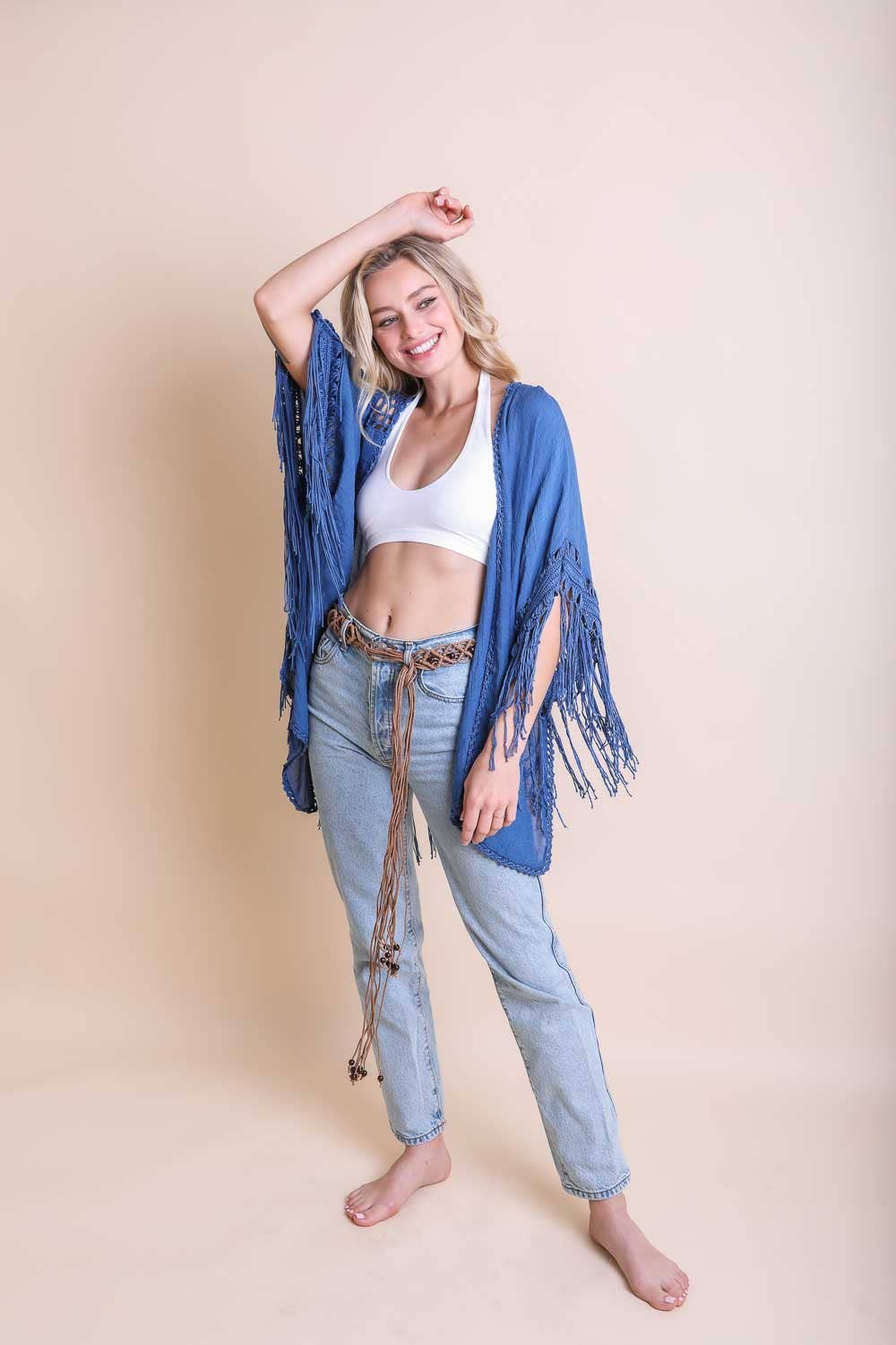 Festival-Ready Crochet Back Tasseled Kimono Jacket π€