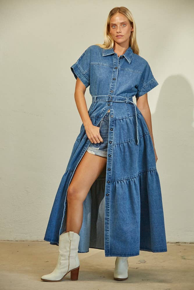 High Noon Denim Maxi Dress