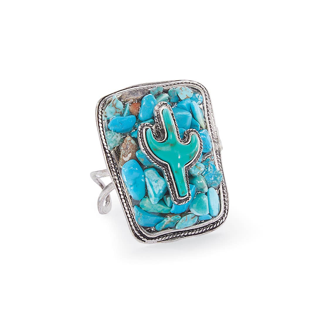 Chunky Turquoise Stone Cactus Cuff Ring