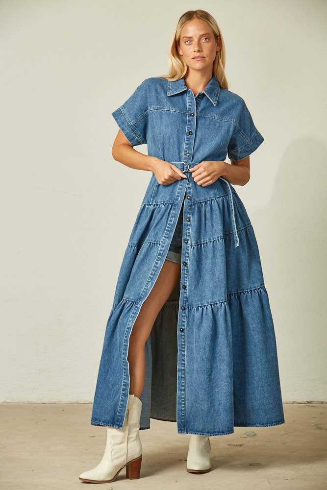High Noon Denim Maxi Dress