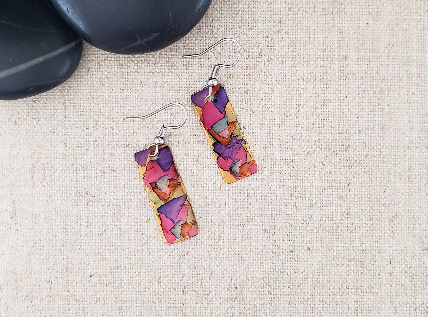Alcohol Ink Small Rectangle Earrings