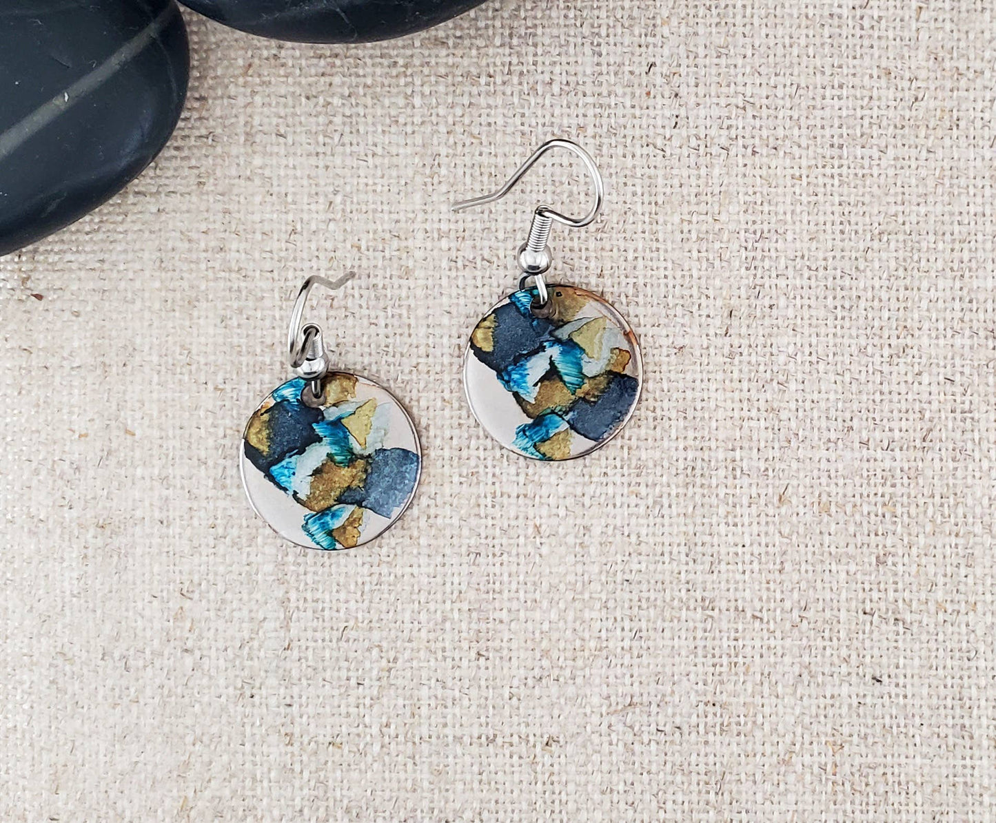 Alcohol Ink Stainless Steel Small Circle Earrings