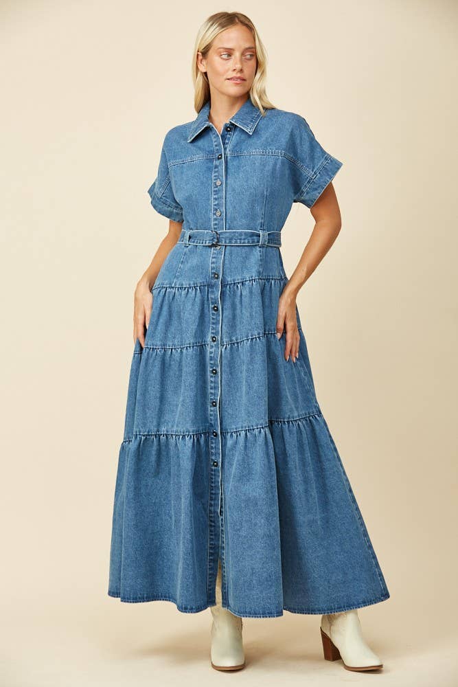 High Noon Denim Maxi Dress