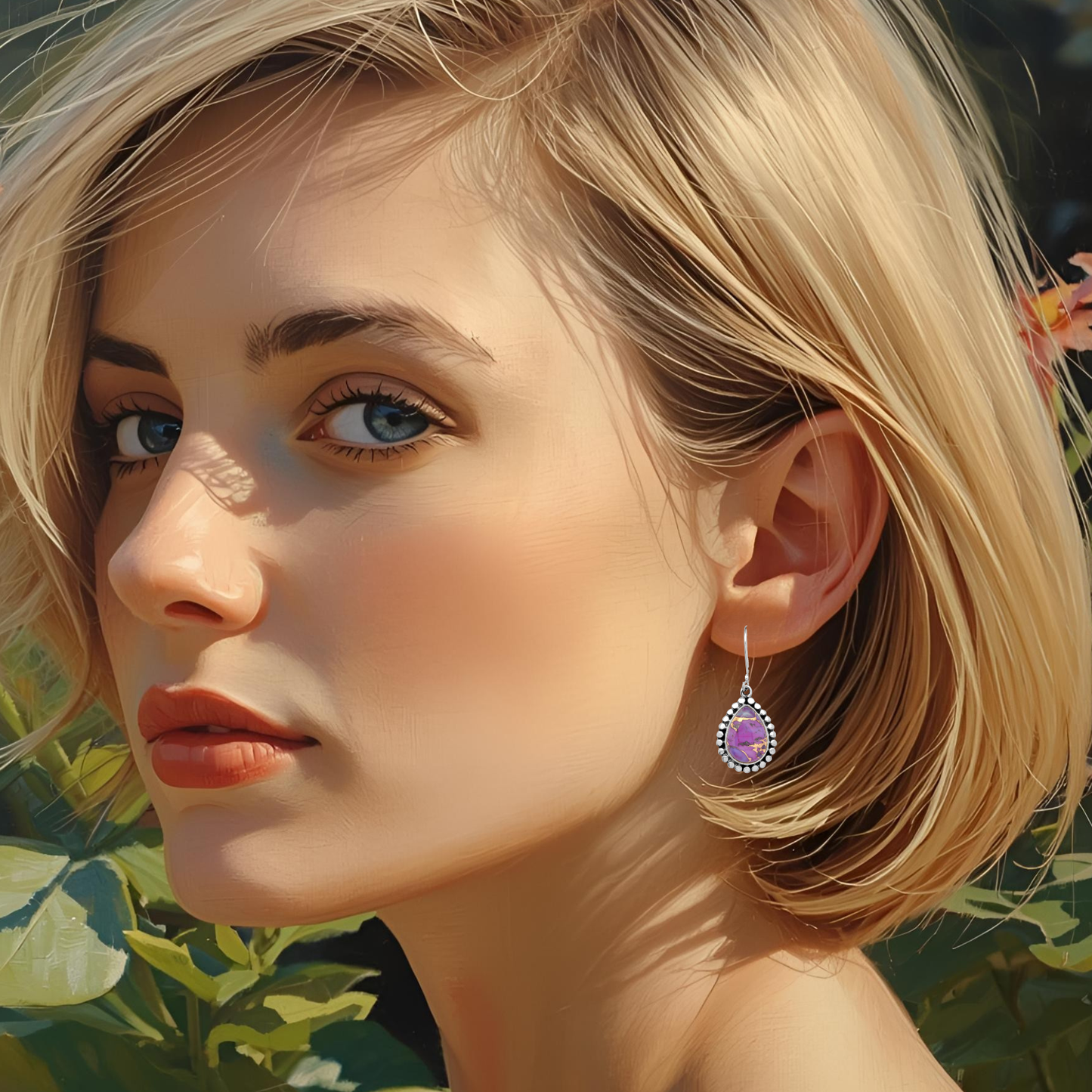 Rivulets of Gold Purple Turquoise Sterling Dangle Earrings