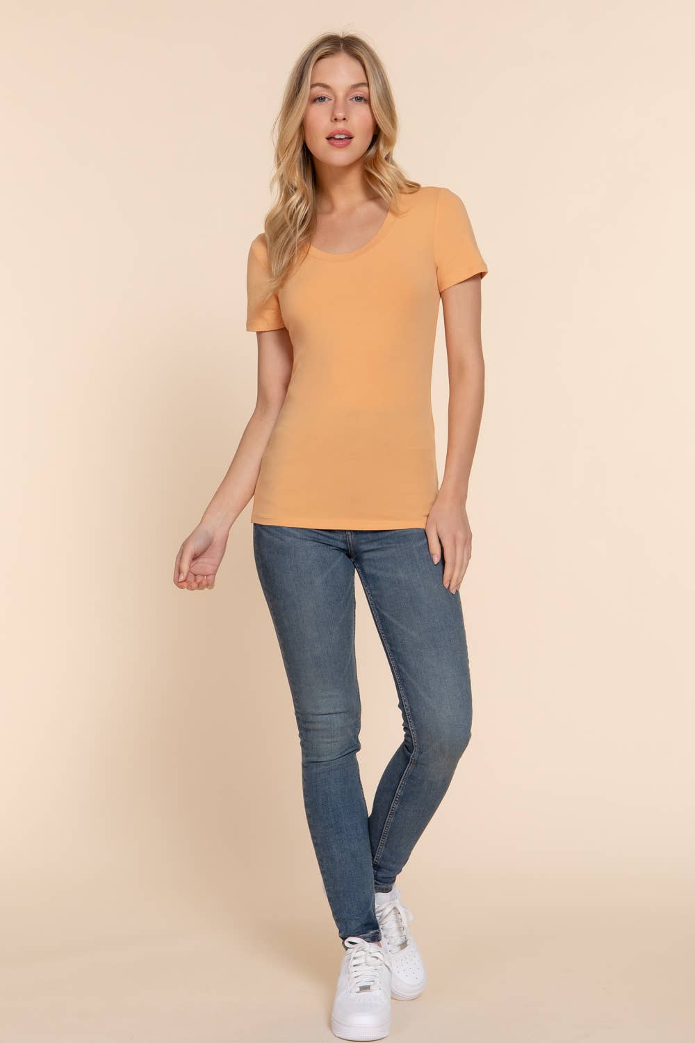 Short Sleeve Scoop Neck Cotton Jersey Top