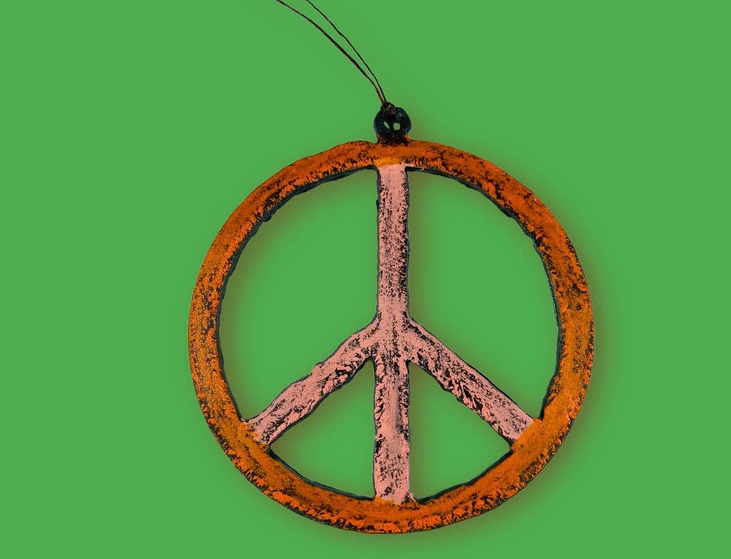 Peace sign ornament hippie recycled metal art USA impulse