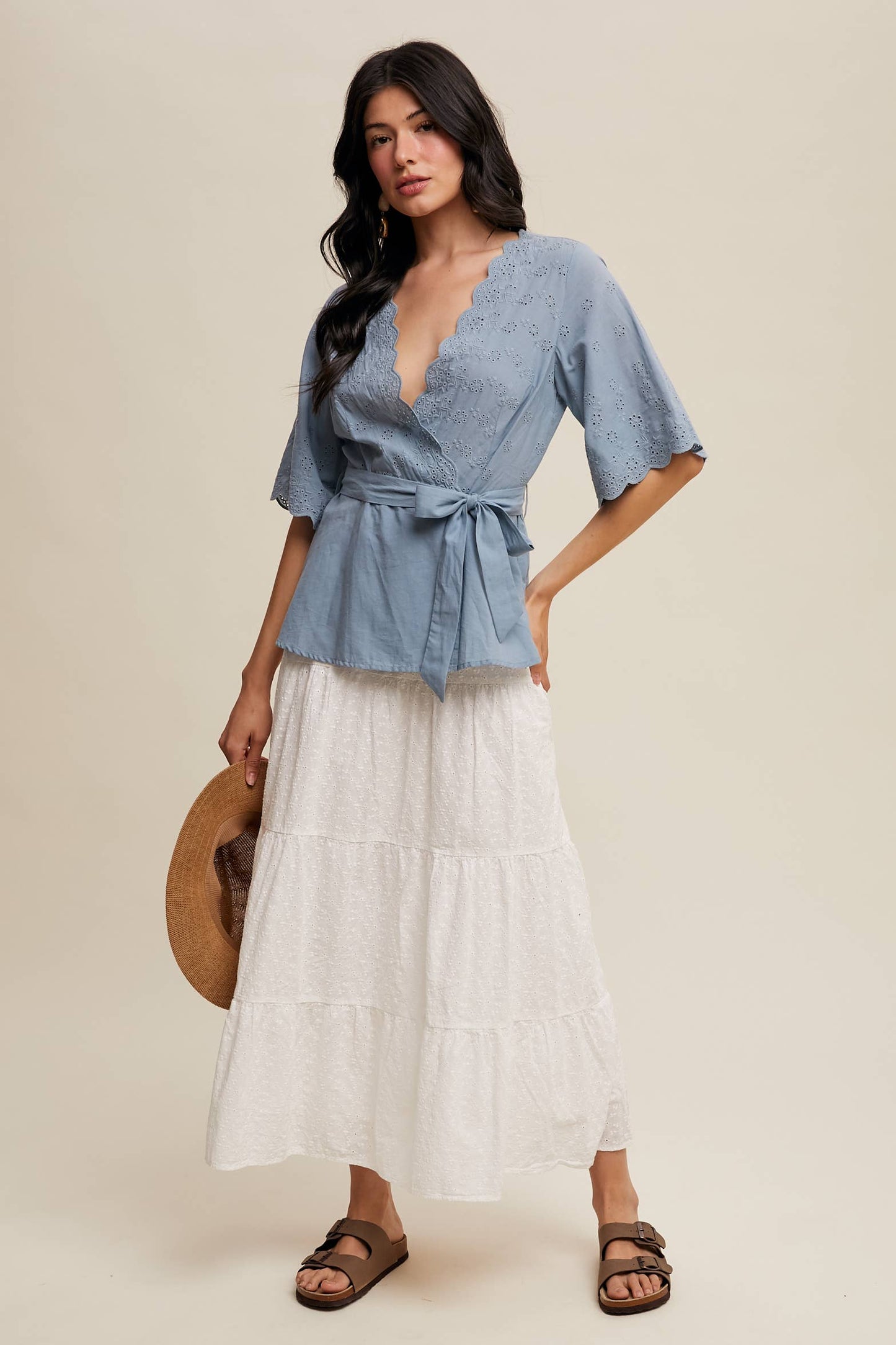 Eyelet Embroidered Wrap Blouse