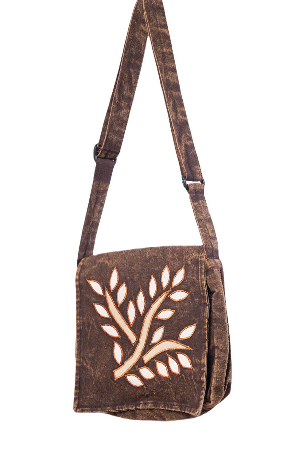 Cotton Brown Falling Leaf Shoulder Bag - Handcrafted Handbag