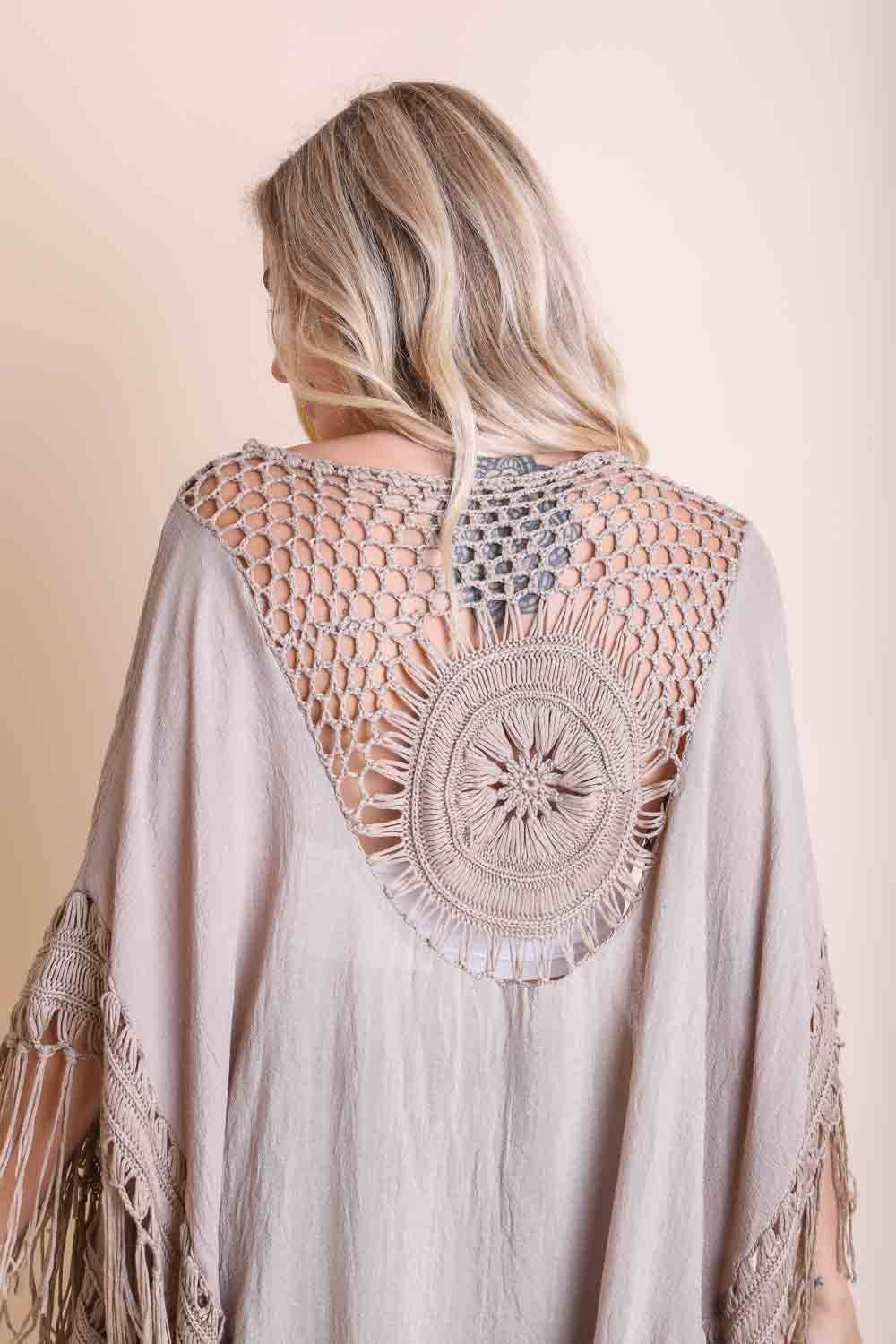 Festival-Ready Crochet Back Tasseled Kimono Jacket π€