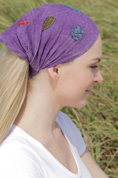 Purple Stonewash Floral Hairband -Stonewash Elastic Headband