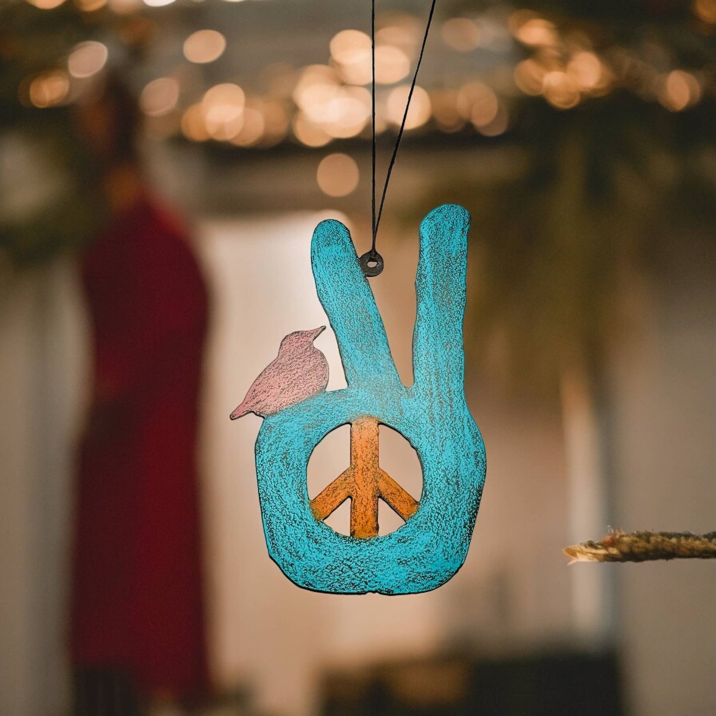 Peace sign ornament hippie hand bird metal gift recycled USA