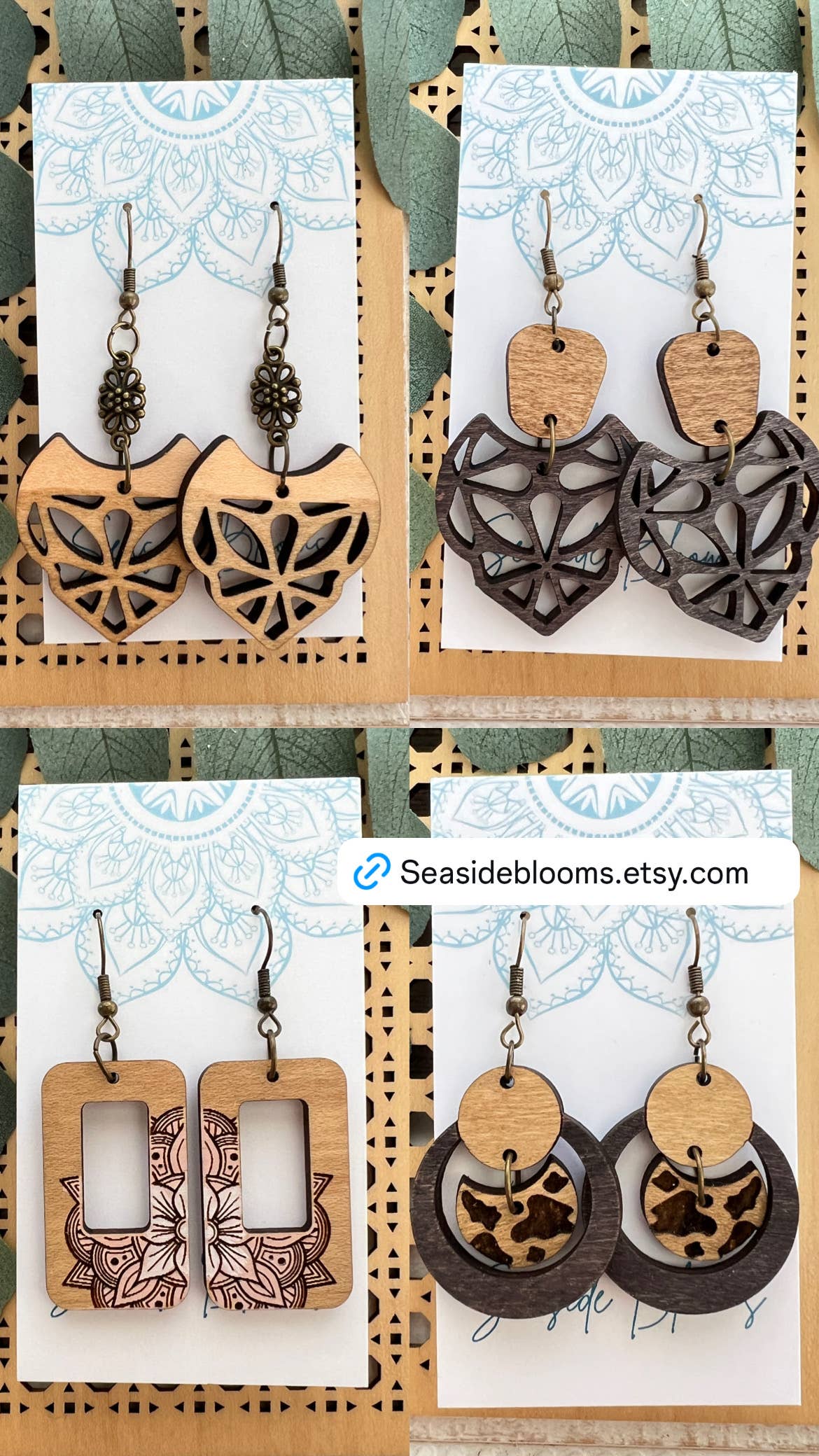 Boho hand painted lightweight maple wood earrings