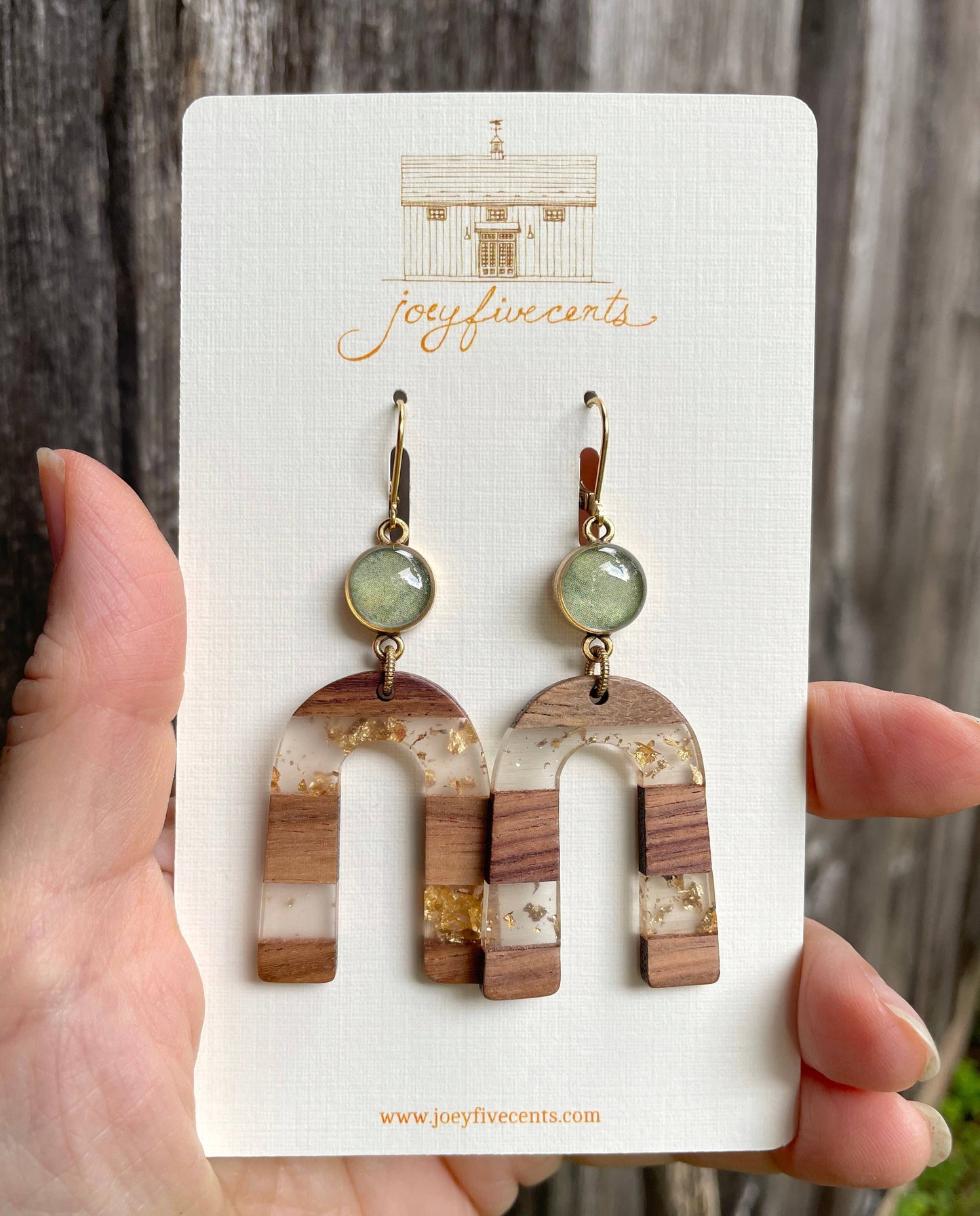 Arch shaped striped Earrings - fall collection, wood, resin