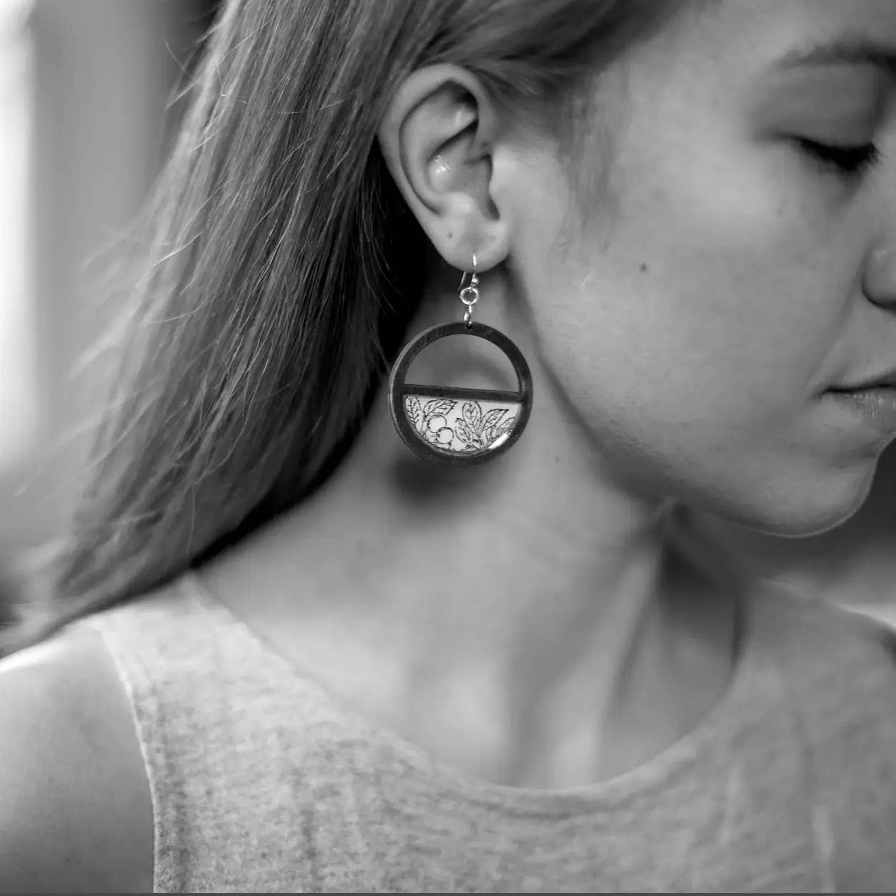 Natural Dark Wood Earrings - blue deco inspired, light!
