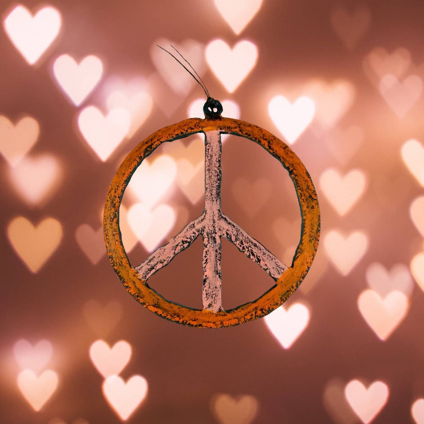 Peace sign ornament hippie recycled metal art USA impulse