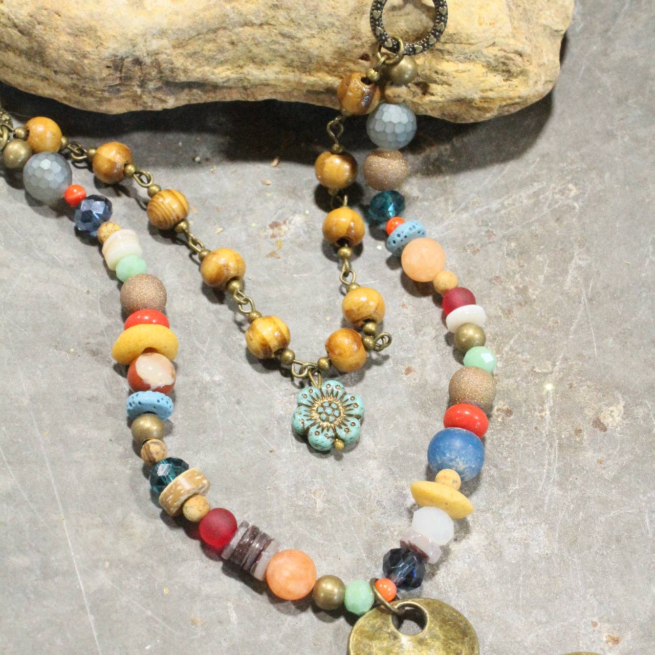 Fun In the Sun Flower Layered Leather Necklace