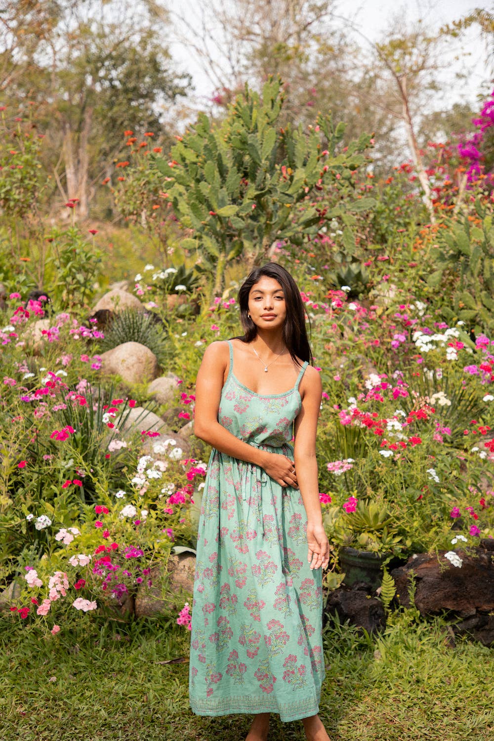 Block Printed Cotton Sundress with Hand embroidery (Amelia)