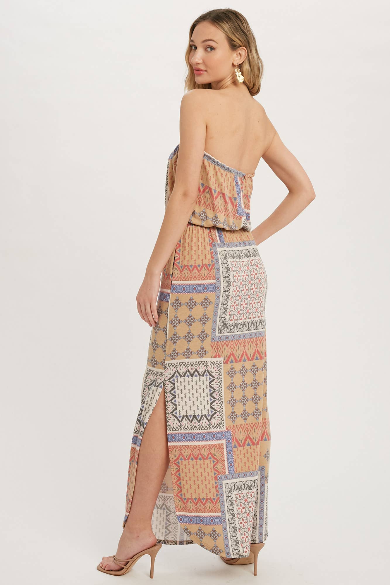 PATCHWORK PRINT TUBE MAXI DRESS