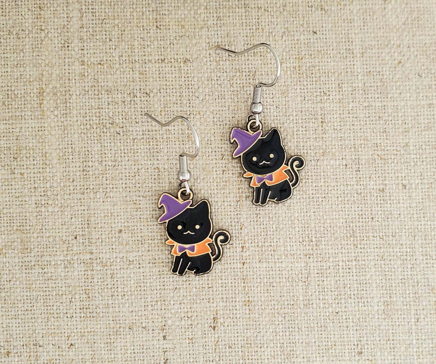 Halloween Cat Witch Enamel & Stainless Earring