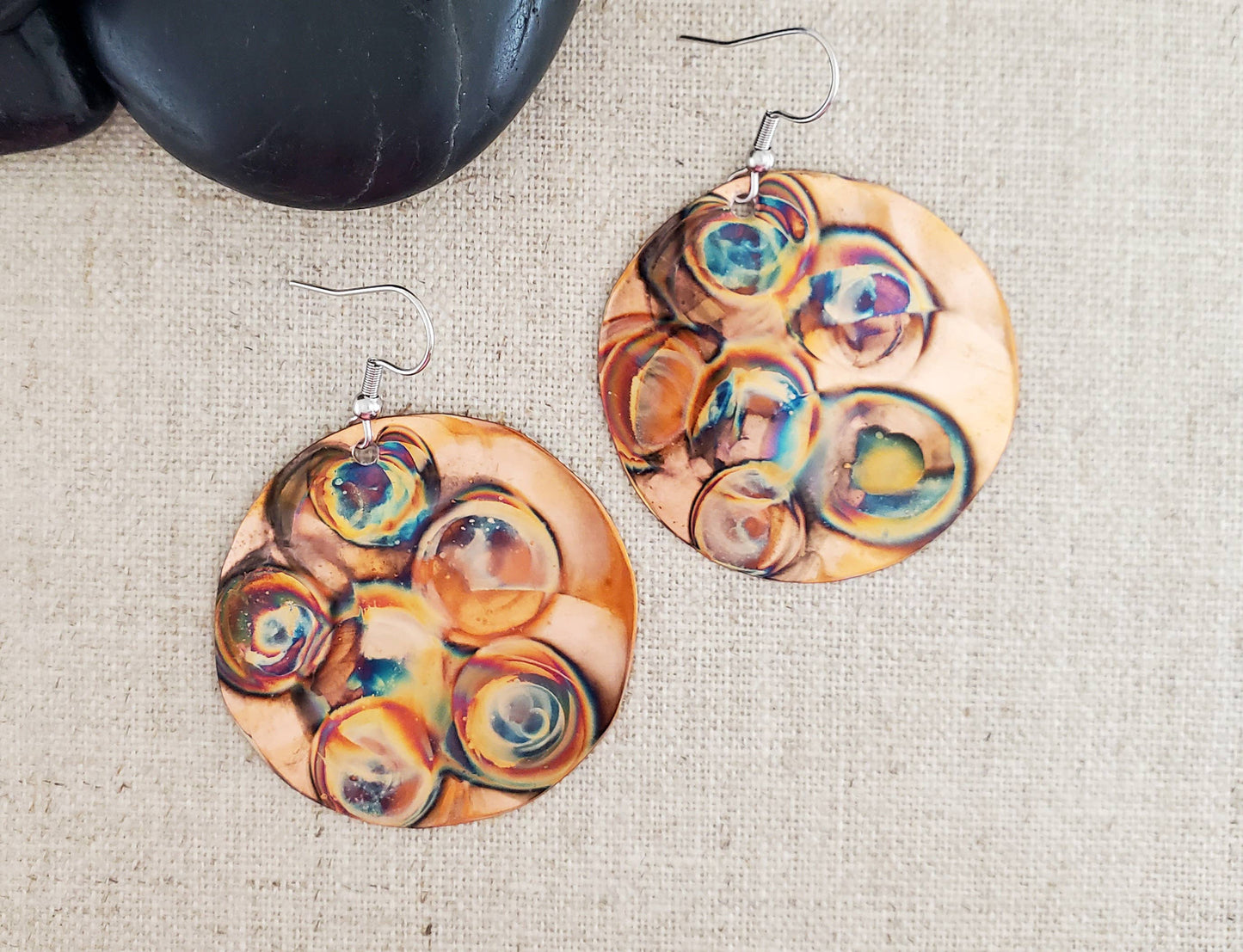 Various Size Flame Paint Copper Circle Earrings