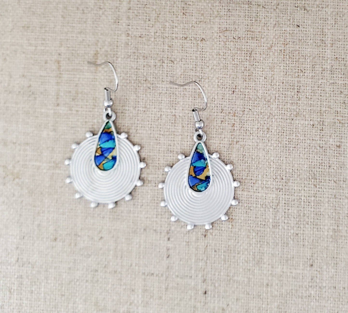 Alcohol Ink Stainless Steel Circle & Teardrop Earrings