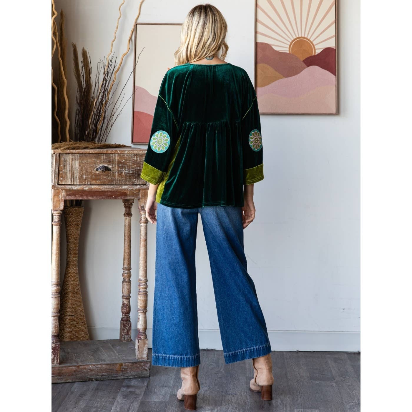 Evergreen Dreams Embroidery Velvet Top
