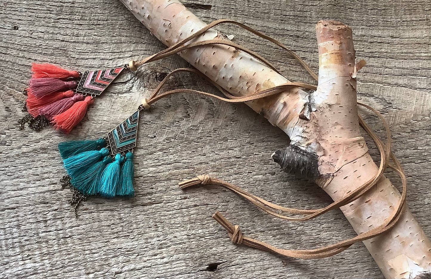 Necklace, tassel necklace, suede necklace