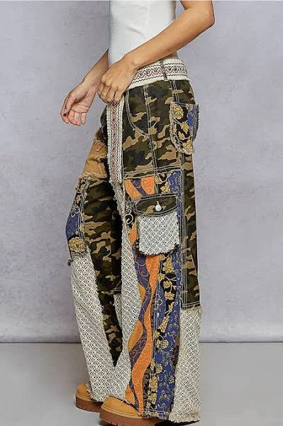 Retro Patchwork Crochet Boho Wide-Leg Pants