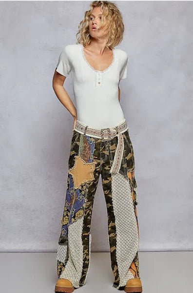 Retro Patchwork Crochet Boho Wide-Leg Pants
