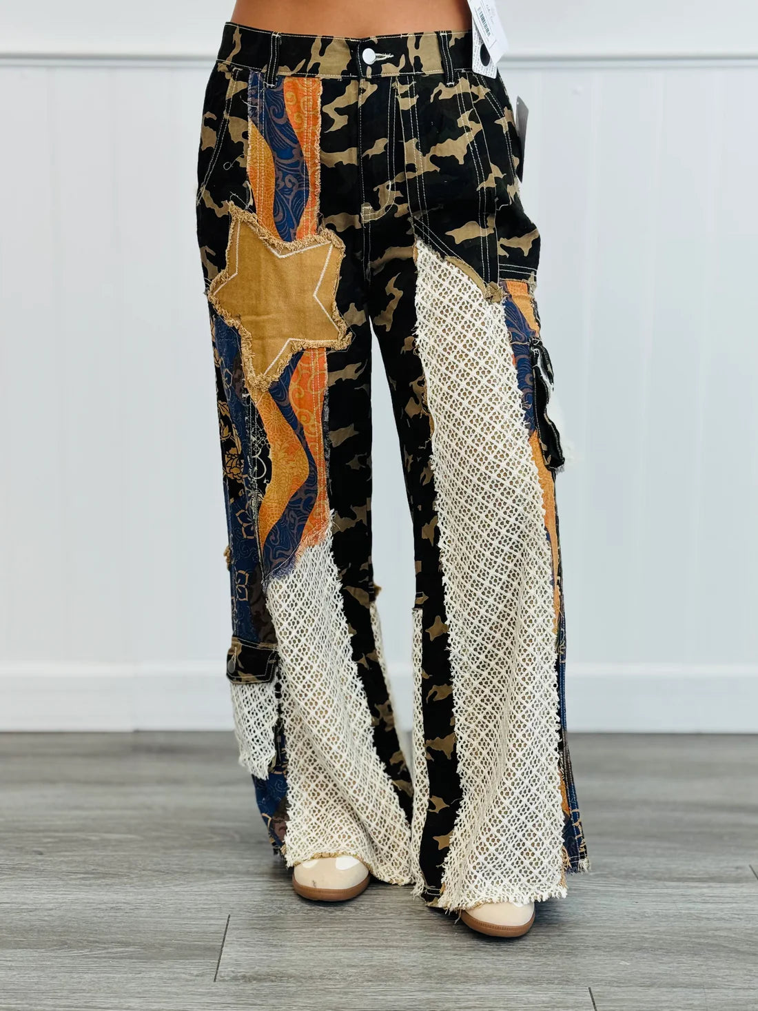 Retro Patchwork Crochet Boho Wide-Leg Pants