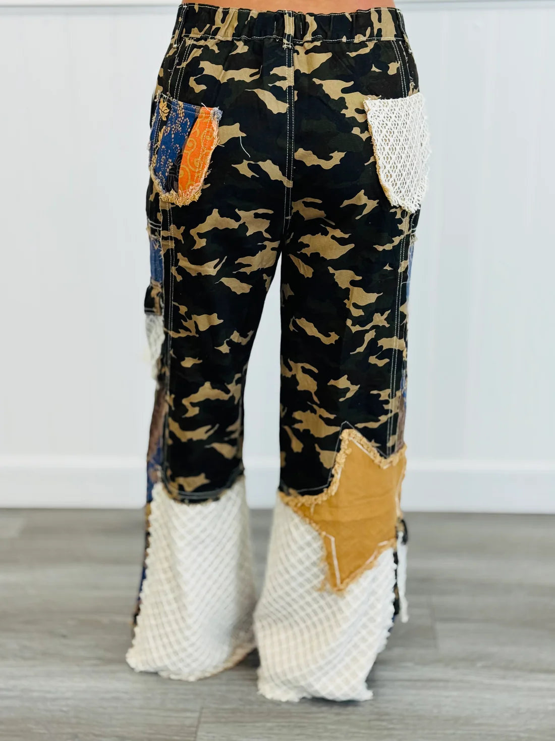 Retro Patchwork Camo Inspired Wide-Leg Pants
