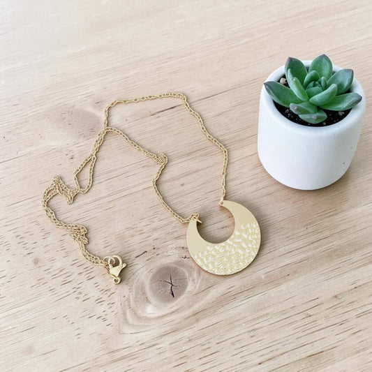 Dimpled Crescent Gold Plated Stainless Steel Necklace