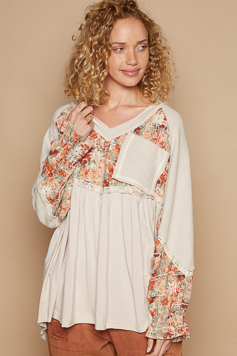 Charming Floral V-Neck Balloon Sleeve Top