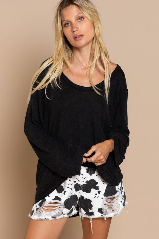 Long Sleeve Boat Neck Oversized Top