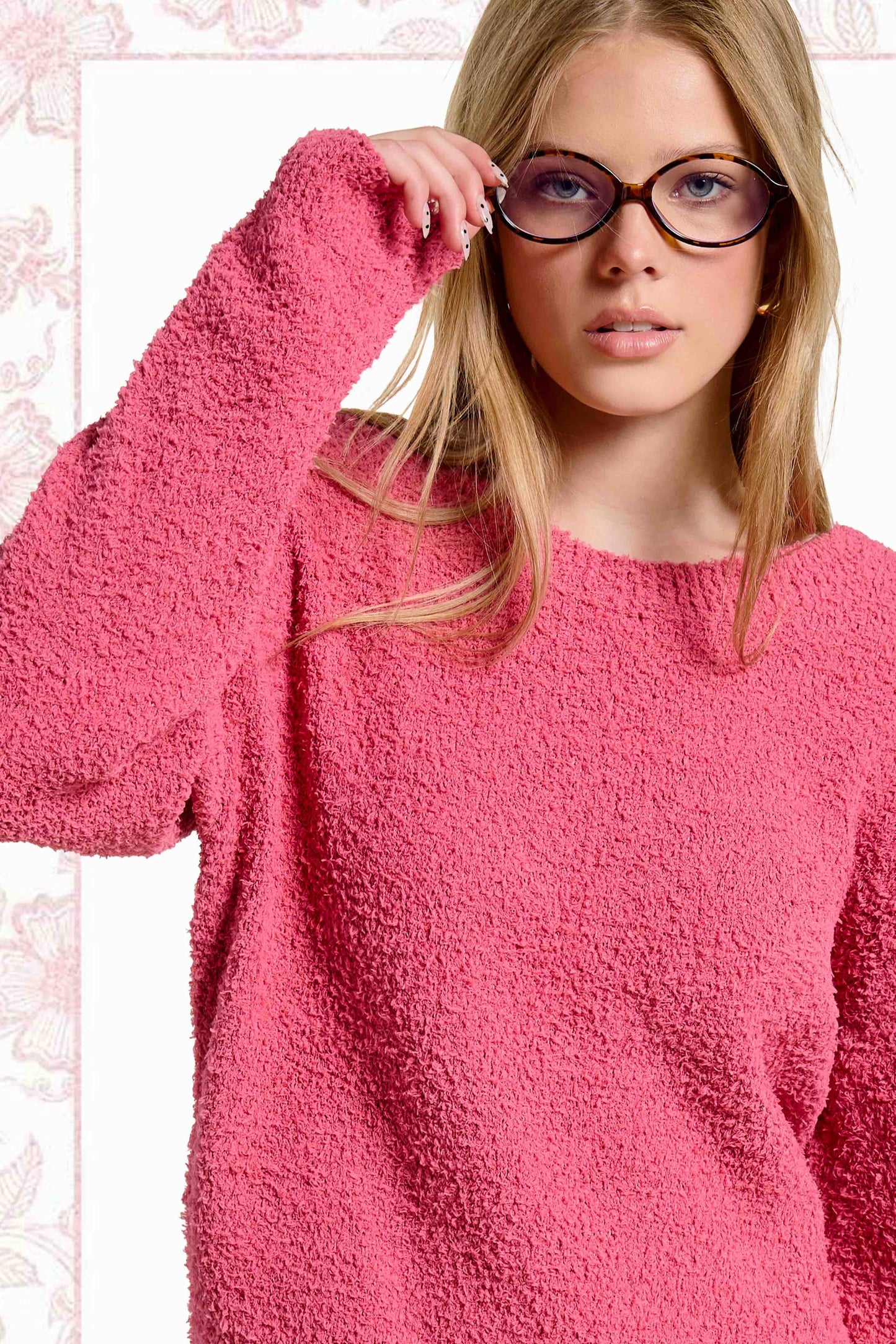 Fuzzy Reversible Drawstring V-Neck Sweater