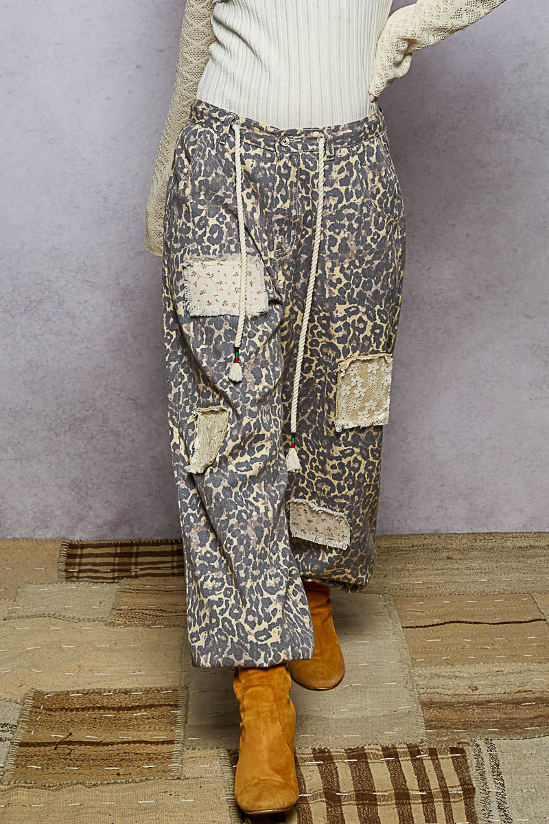 Vintage Leopard Print Patchwork Boho Pants
