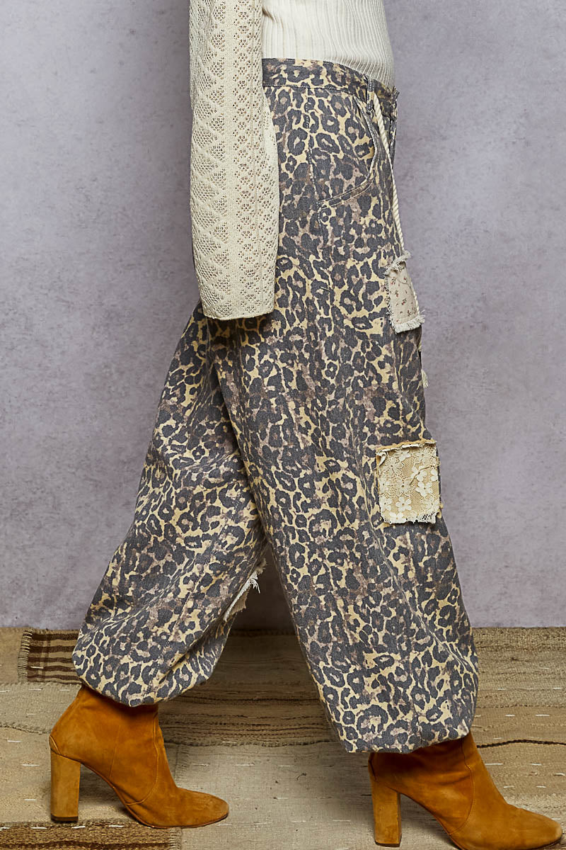 Vintage Leopard Print Patchwork Boho Pants
