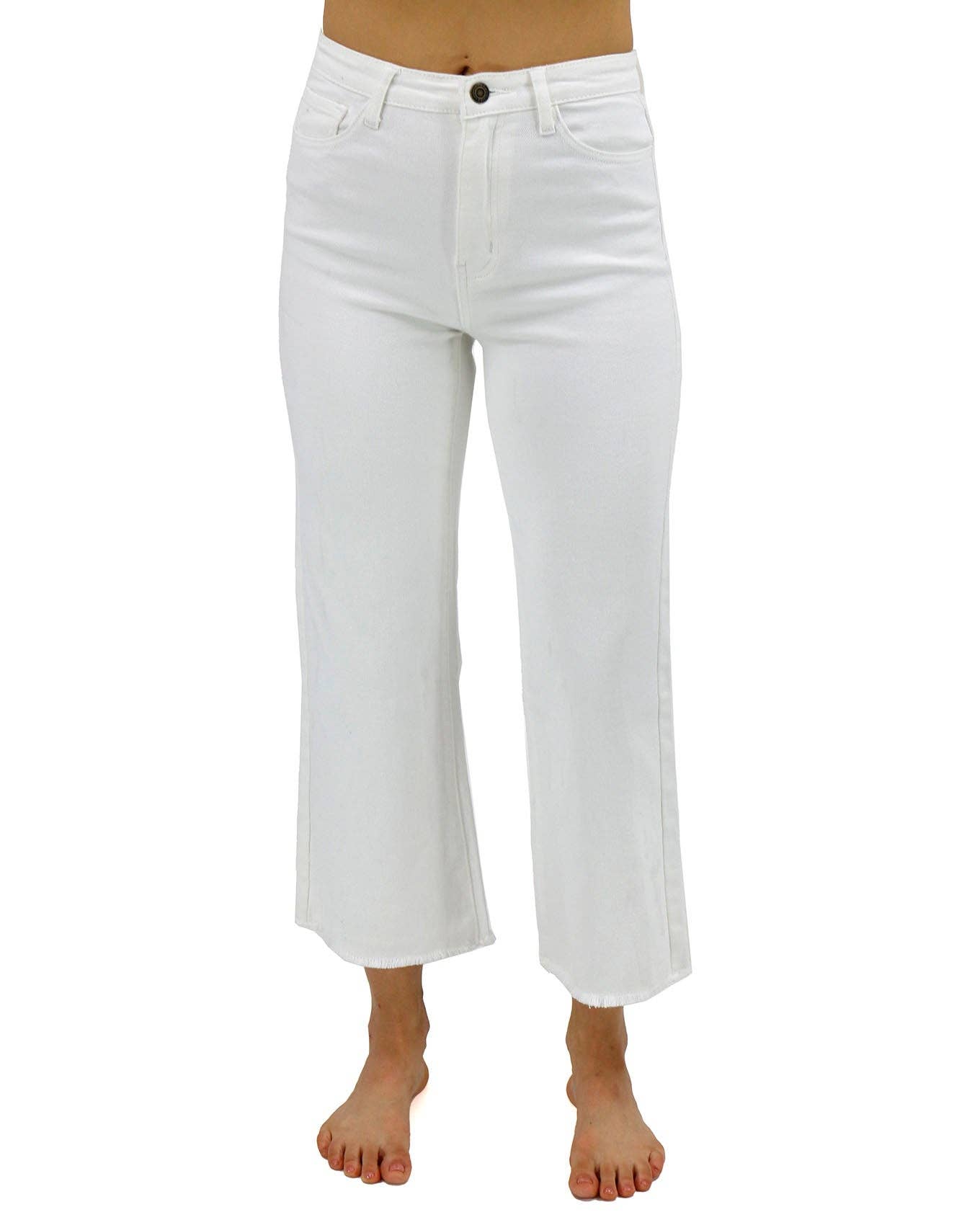 Cropped White Wide Leg Denim