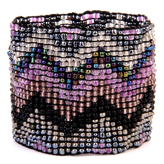 Seed Bead Stretch Cuff Chevron hand loomed Amethyst
