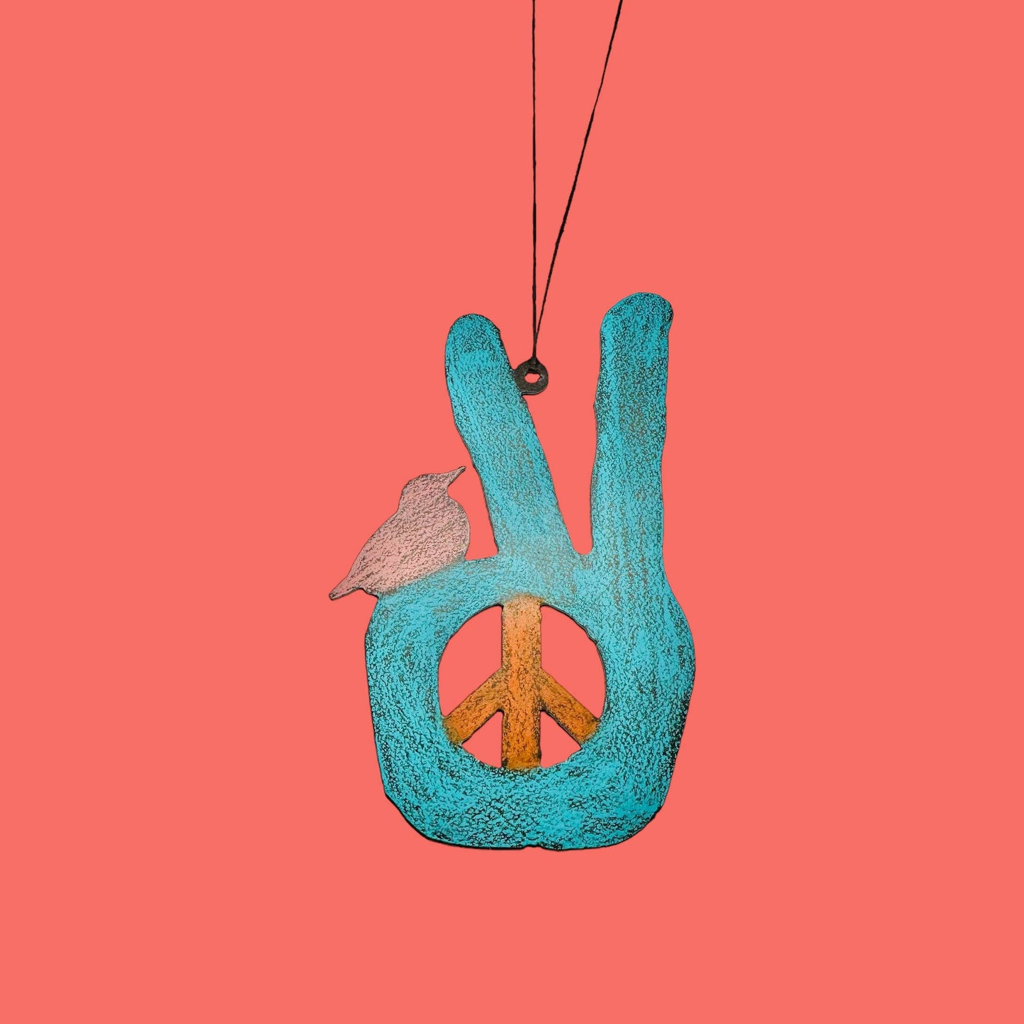 Peace sign ornament hippie hand bird metal gift recycled USA